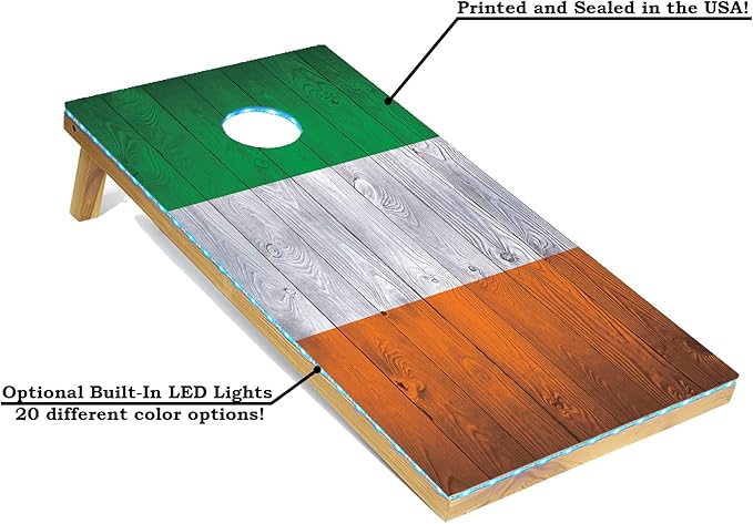 Tailgating Pros 4x2 Regulation Cornhole Boards Flag Set- Includes 8 Bean Bags, Carrying Cases, and Score Keeper - Optional LED Lights