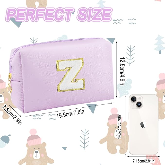 URSKYTOUS Gifts for Girls Initial Makeup Bag Personalized Cosmetic Bag with Zipper Cute Travel Toiletry Bag Waterproof PU Preppy Makeup Pouch Birthday Gift for Teen Girls Women(Purple Z)