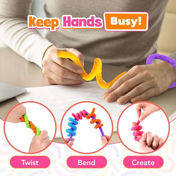 Fidget Toys Sensory Stick: 24 Pack Textured Calming Sensory Toys, Teacher Classroom Must Haves, Anxiety Relief Fidgets for Students, Back to School Essentials, Goodie Bag Stuffer for Kids