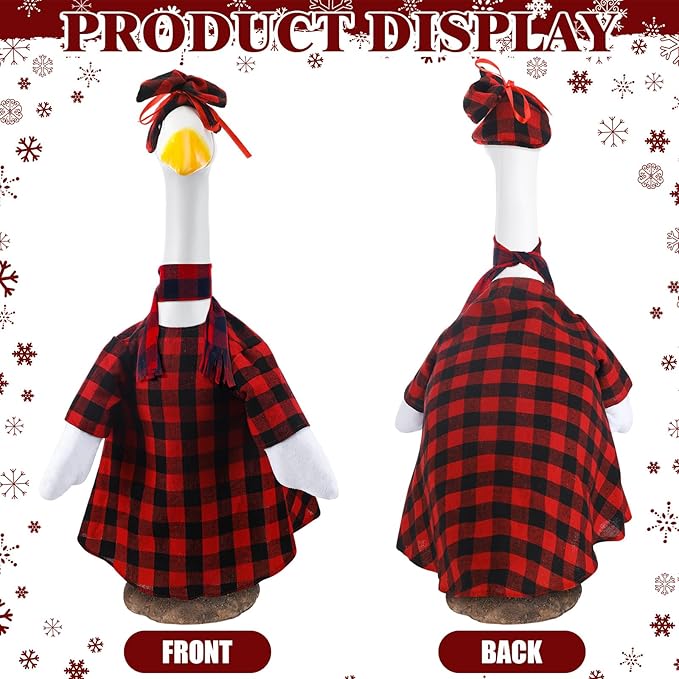 Winter Goose Outfit Burlap Plaid Porch Outfits Yard Clothes Christmas Silly Lawn Shirt for 23'' Cement Plastic Duck Decorations