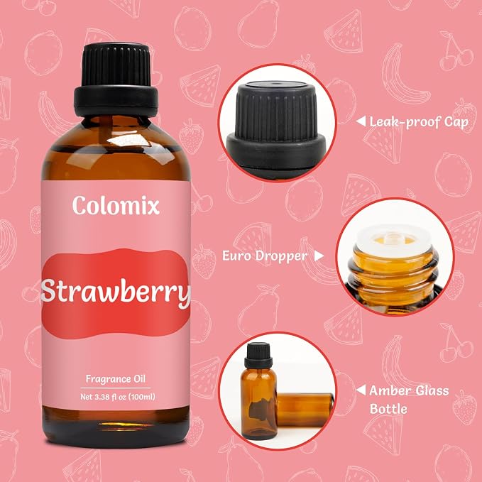 Fragrance Oil Strawberry 100ml for Candle Making Scents, Essential Oil for Diffuser for Home, Soap Slime, Home Aroma, Car Scented Oils, 3.38 Fl.Oz Long-Lasting Scent Gift Oil