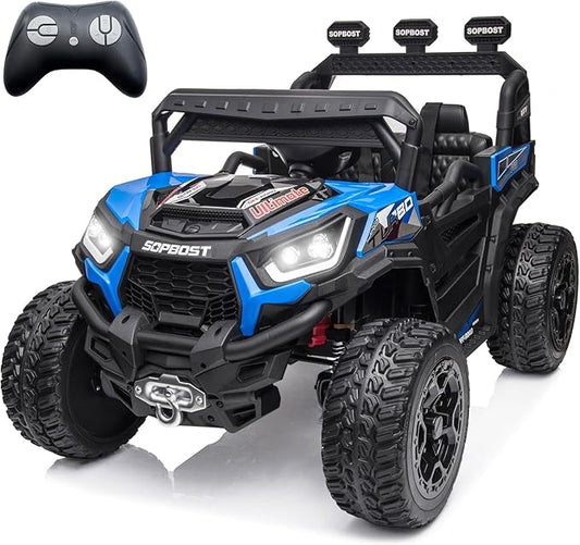 Sopbost 24V Premium 4x4 Ride On UTV for Kids with Remote Control, Electric Off-Road Truck with EVA Rubber Tires, 2WD/4WD Switch, Music & LED Lights, Battery Powered Car for Big Kids Ages 3–8 (Blue)