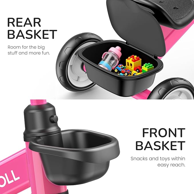 Umatoll Tricycle for Toddlers 2-5 Year Old, Ajustable Toddler Bike Outdoor Toys, Birthday Gift for Girl Boy Age 2-4, Trike with Light up Wheels (Rose)