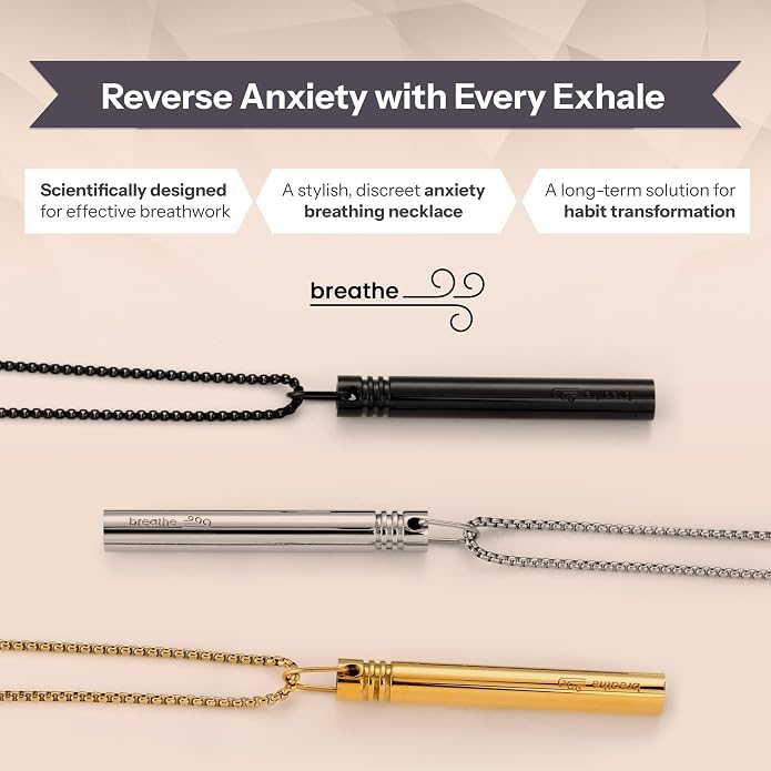 Breathlink Necklace for Anxiety & Stress Relief - Meditation & Relaxation Tool for Mindful Breathing - Stainless Steel Breathing Necklace to Quit Smoking & Vaping - Stylish Wellness Gift for Adults