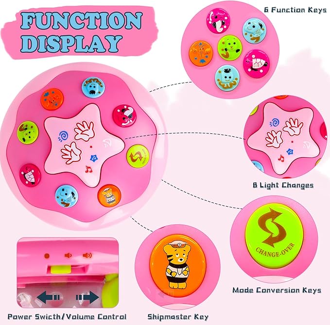 M SANMERSEN Baby Girl Toys 6-12 Months - Babies Ocean Rotating Projector Light Up Musical Toys for 12-18 Months Crawling Learning Tummy Time 1 2 Years Old Infant Boys Girls Pink