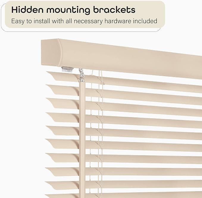 Cordless Light Filtering Mini Blind - 46 Inch Width, 64 Inch Length, 1" Slat Size - Alabaster - Cordless GII Morningstar Horizontal Windows Blinds for Interior by Achim Home Decor