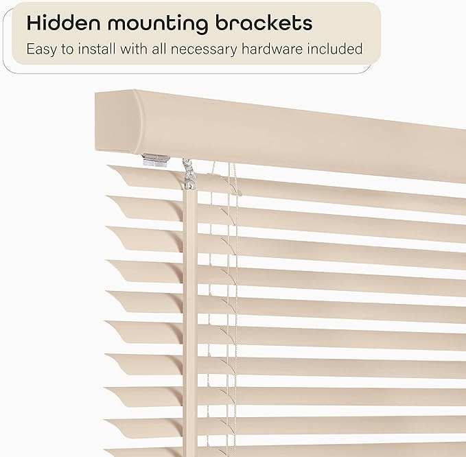 Cordless Light Filtering Mini Blind - 29 Inch Width, 64 Inch Length, 1" Slat Size - Alabaster - Cordless GII Morningstar Horizontal Windows Blinds for Interior by Achim Home Decor