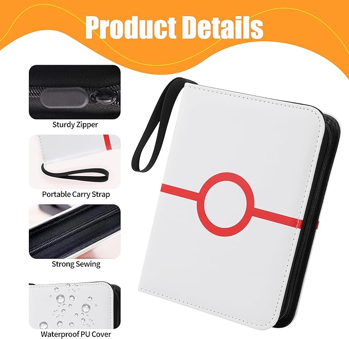 Card Binder 4 Pocket, Trading Card Binder With 50 Removable Sleeves, Portable Card Collection Binder for Standard Cards