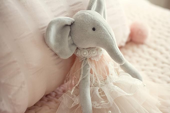 Daisy The Elephant Premium Quality Floppy Elephant Plush Doll Gift with Delicate Pink & Lace Tutu | Elegant Feather & Pearl Details | Playable Toy with Movable Legs & Huggable Arms