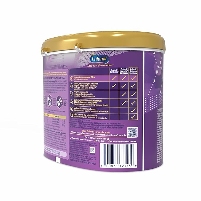 Enfamil Optimum Gentlease Baby Formula, Our Closest Formula to Breast Milk For Fussiness, Crying, Gas & Spit-up, Immune-Supporting Lactoferrin also found in Breast Milk, 19.5 Oz, Pack of 4