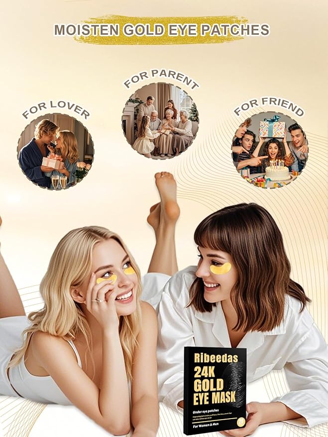 Gold Eye Mask,20 Pairs Golds Eyes Patches,Collagen Moisten Gold Eye Patches for Puffy Eyes,Reduce Dark Circles,Bags,Wrinkles,Under the Eye Self Care