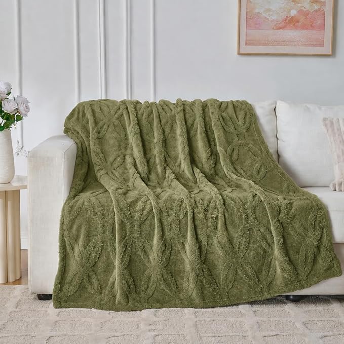 Green Throw Blanket - Soft & Fluffy Fleece, Cute & Aesthetic, Perfect for Sofa, Couch, Chair, Bed, Living Room & Bedroom, All-Season Use, Plush & Cozy Decorative 50x60 Inch Blanket