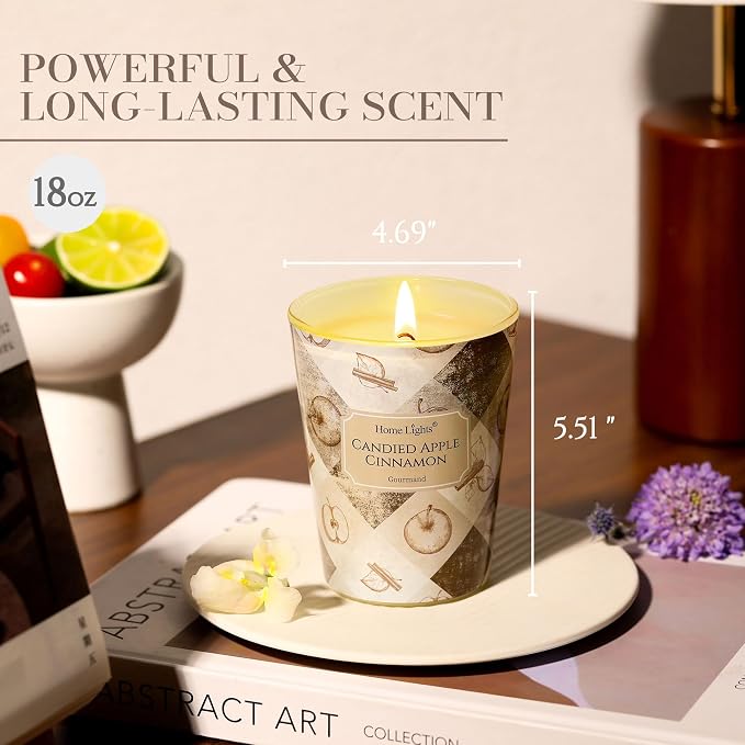 HomeLights Large jar Candle | 1-Wick Long-Lasting Scented Candles, 6.7oz Natural Soy Wax Candle for Home Scented, Rustic Modern Gifts for Women & Men, Candied Apple Cinnamon