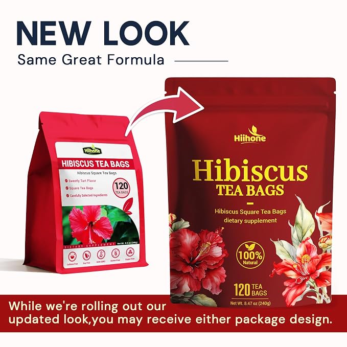 Hibiscus Tea Bags, Hibiscus Flower Herbal Tea - Caffeine & Sugar Free, 120 Teabags