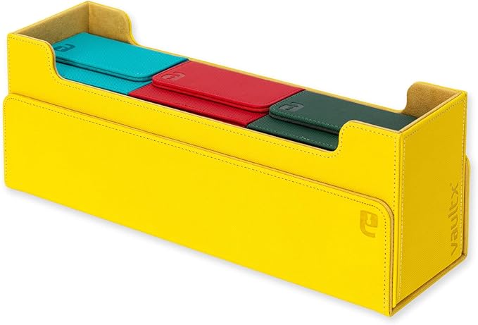 Vault X Card Storage Box, Exo-Tec Material, Detachable Magnetic Lid, with Dividers & Foam Fillers, for Trading Cards (Yellow)