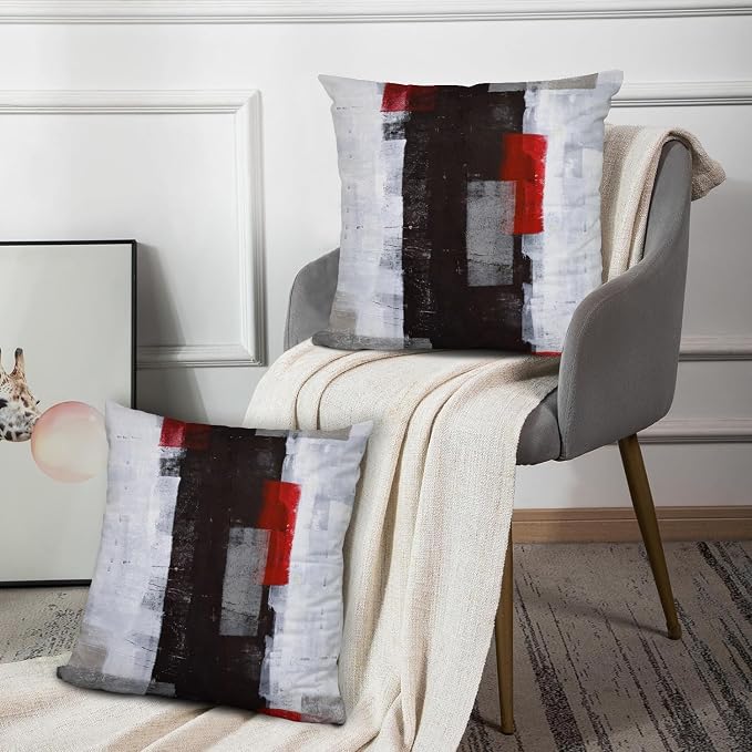 Throw Pillow Covers for Couch, 22x22 Inch, 2 Pack, Red Grey | Decorative Throw Pillow Covers Cushion Covers for Couch Bedroom Sofa Living Room