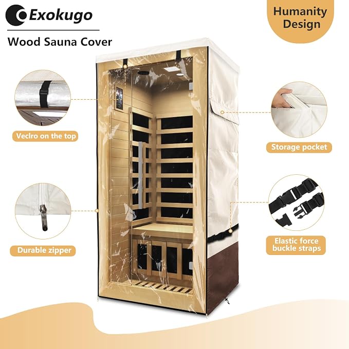 Outdoor Wood Sauna Cover,Sauna Covers with Separate Top Cover for Wood Home Spa Saunas,37" Lx29 Dx62 H with PVC Clear Door Design,Beige&Brown