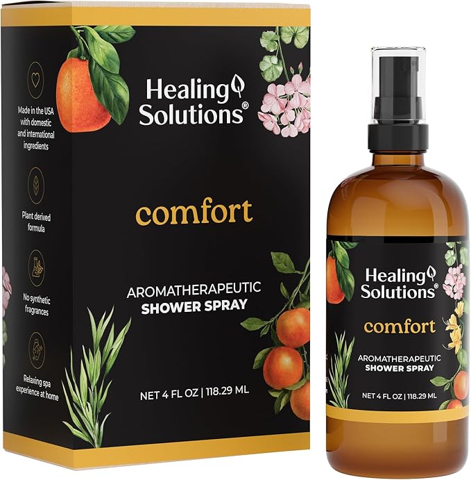 Healing Solutions Aromatherapy Shower Spray, Comfort Blend, 4oz, Made in the USA, At Home Spa Experience, Promotes Emotional Calm (4oz, Comfort)