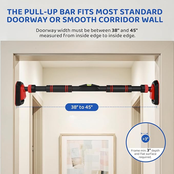 Slevoo Kids Doorway Jumper Swing & Pull-Up Bar Gym, Fits 38"-45" Hallway Doorway, 4-in-1 Indoor Exercise & Play Equipment for Toddlers & Kids