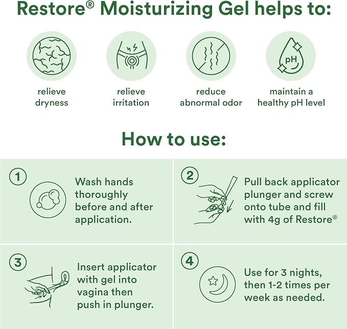 Good Clean Love Restore Moisturizing Vaginal Gel, pH-Balanced Vaginal Moisturizer, Water-Based Feminine Care with Aloe Vera & Lactic Acid, Reduces Dryness, Discomfort & Odor for Women, 2 Oz (2-Pack)