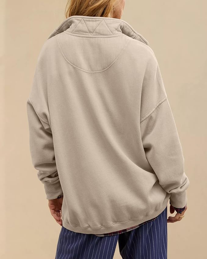 Gacaky Sweatshirt for Women Oversized Casual Long Sleeve Button Henley Neck Pullover Tops Fashion Outfits Clothes