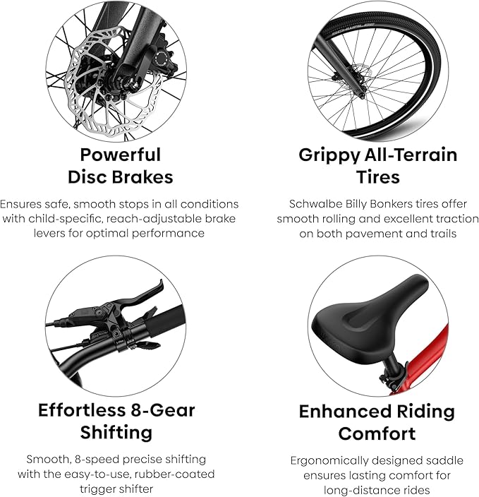 woom Explore Bicycle for Kids 6-14 Years Old, Road & Mountain Ready Bikes for Advanced Riders with Powerful Disc Brakes for Boys & Girls (20”, 24” & 26” Wheels)