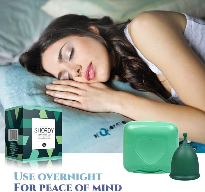 SHORDY Menstrual Cups - Large Reusable Period Cup for Women (Green) | Heavy flow, 100% medical grade silicone, 12 hr comfort, Disc & tampon alternative, Feminine care, Copa menstrual para mujer