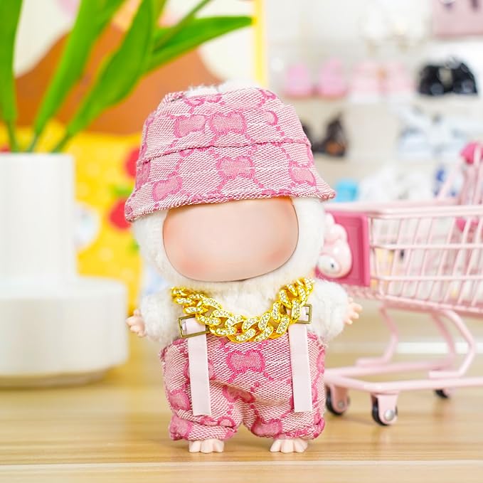 3 Piece 17cm Doll Clothes and Accessories Outfit - Elegant Hat, Necklace & Overalls, Fashionable Doll Dress Up Set