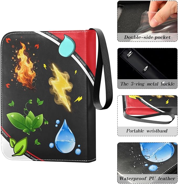 Card Binder 4 Pocket, Zipper Trading Card Binder Holder with 50 Removable Sleeves, Fits 400 Cards Collection Storage Album Case Organizer Book