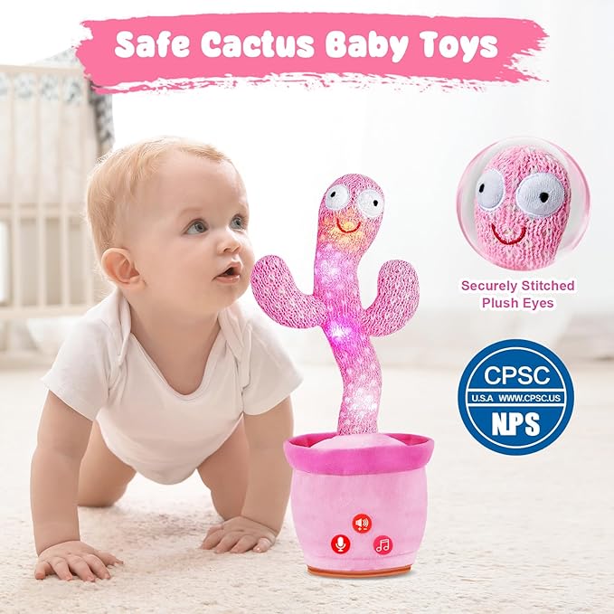 Dancing Talking Cactus Toy for Baby Toddlers, Baby Girl Toys, Volume Adjustable, Mimicking, Recording, Singing English Songs, Perfect Baby Toys & Gifts for Girls