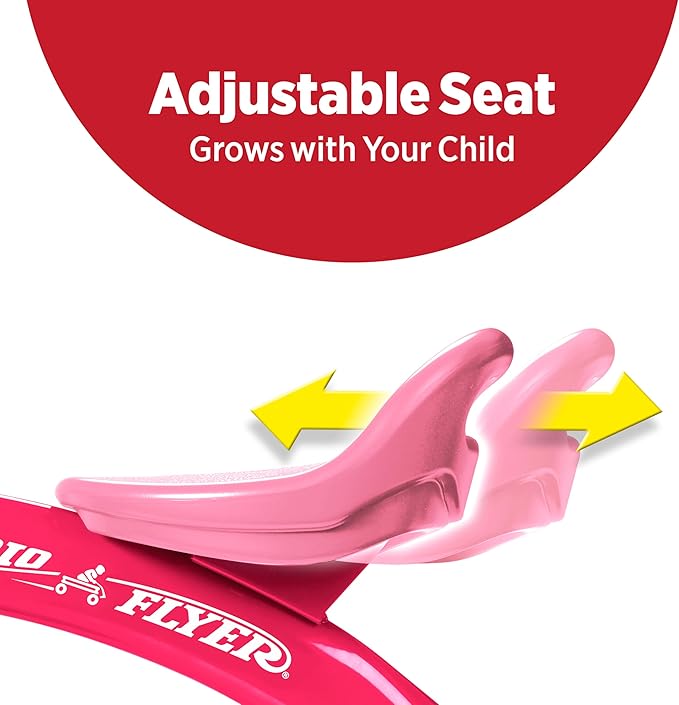 Radio Flyer Pink Rider Trike, for Ages 2.5-5, Adjustable Seat, Steel Construction, Quiet Ride Wheels, Covered Storage Bin, Comfort Grip Handlebars, Easy Carry Seat Handle, Tricycle for Toddlers