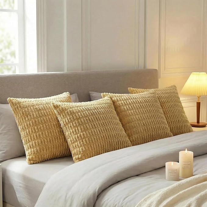 Fancy Homi 4 Packs Decorative Throw Pillow Covers for Living Room Couch Bed, Modern Farmhouse Boho Home Décor Accent Cushion Case, 16" x 16", Mustard Yellow