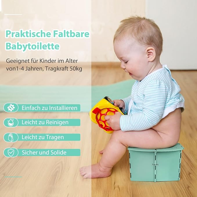 Travel Potty for Kids, Reusable Portable Folding Potty for Toddler, Foldable Toilet for Outdoor Camping, Toddler Potty Seat (Green)