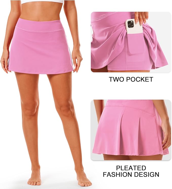 Stelle Women Tennis Skirt High Waisted Athletic Golf Skorts with Pockets | Tummy Control, Built-In Shorts, Deep Pockets, Pleated, Breathable, Lightweight, Tennis, Golf, Pickleball, Running, Workout