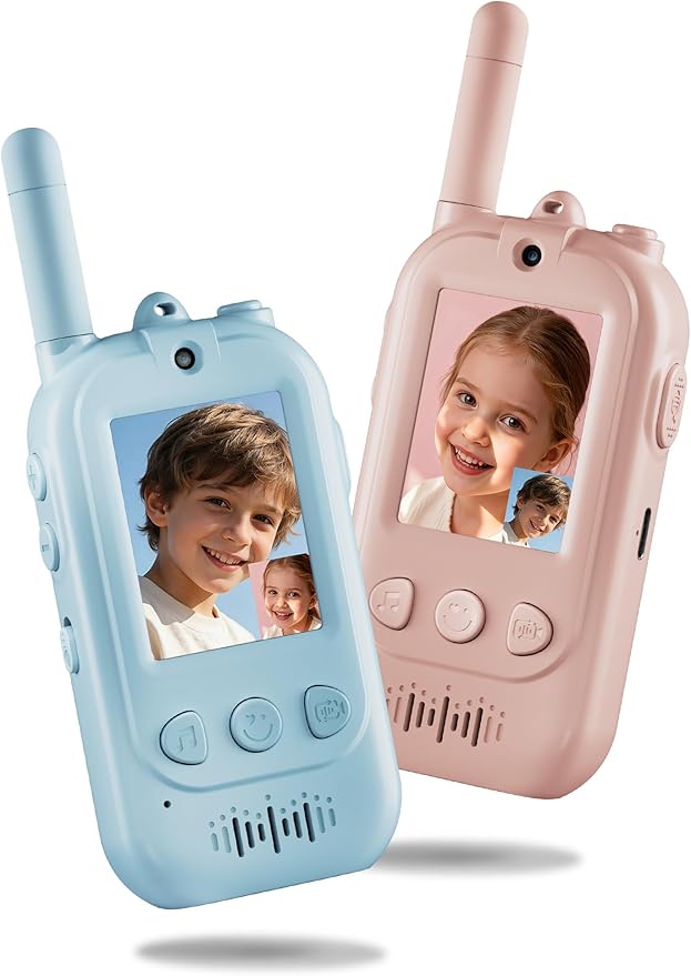 Upgraded Kids Video Walkie Talkies with Real-Time Two-Way Video, No WiFi or App Required, Long Range Outdoor Up to 1600FT, Rechargeable Video Intercom Toy for Boys & Girls Ages 3–12 (Blue & Pink)