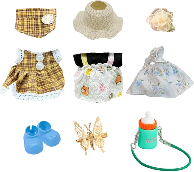 17cm Doll Clothes Set (No Doll) – 3-Pack Handmade Outfits with Accessories for 6.7” Dolls, Premium Cotton Clothing with Gift-Ready Packaging, Perfect for Dress-Up and Collectors (F8, 3)