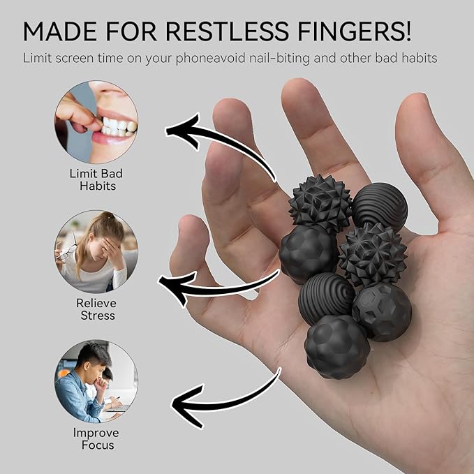 Large Magnetic Sensory Fidget Ball Toy, 8Pcs Silicone Sensory Stress Relief Toys for Adults, Teens with Autism, ADHD, Anxiety, Stocking Stuffers for Women Men Teen Gift (Black, Large)