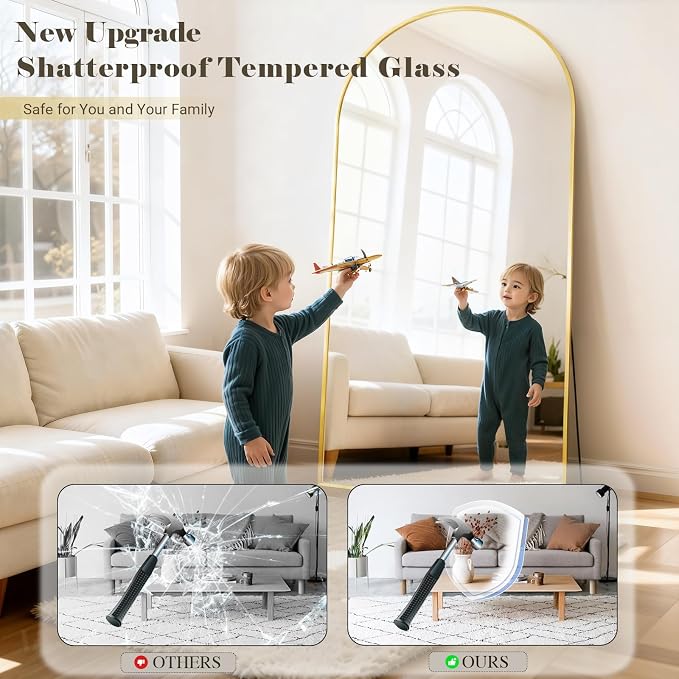 Mirror Full Length, 28"x71" Large Arched Floor Full Length Mirror with Stand, Room Decor Big Full Body Floor Mirror with HD Tempered Glass Aluminum Frame for Bedroom Living Room, Gold