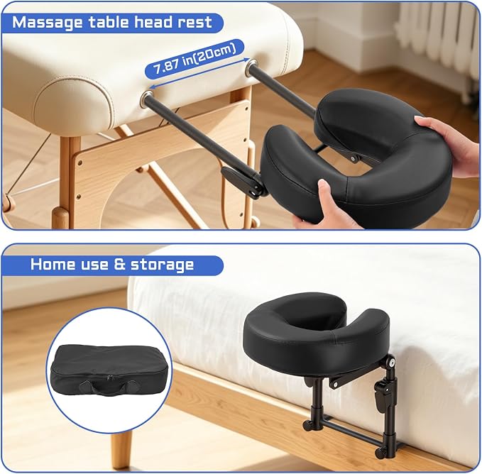 Massage headrest for Bed with Storage Bag Adjustable Mattress Top Massage Kit, Massage Face Cradle at Home for Massage SPA Foldable & Portable Face Down Pillow After Eye Surgery (Black)