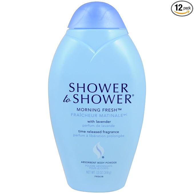 Shower to Shower Morning Fresh Body Powder with Lavender for Men & Women, Talc Free, Sweat Absorbing, Prevents Chafing & Odor, Deodorizing - 13 Ounce (Pack of 12)