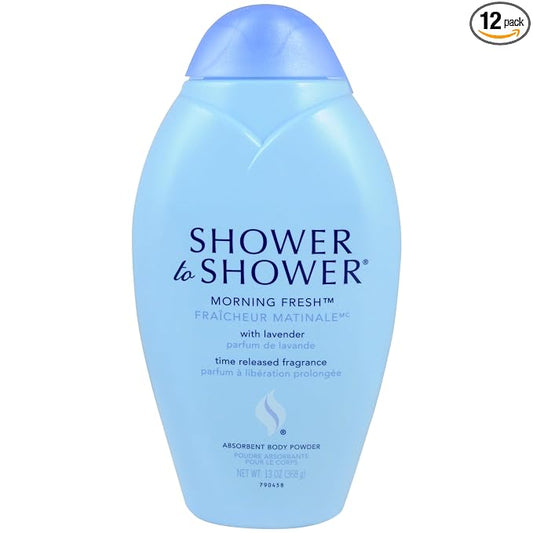 Shower to Shower Morning Fresh Body Powder with Lavender for Men & Women, Talc Free, Sweat Absorbing, Prevents Chafing & Odor, Deodorizing - 13 Ounce (Pack of 12)