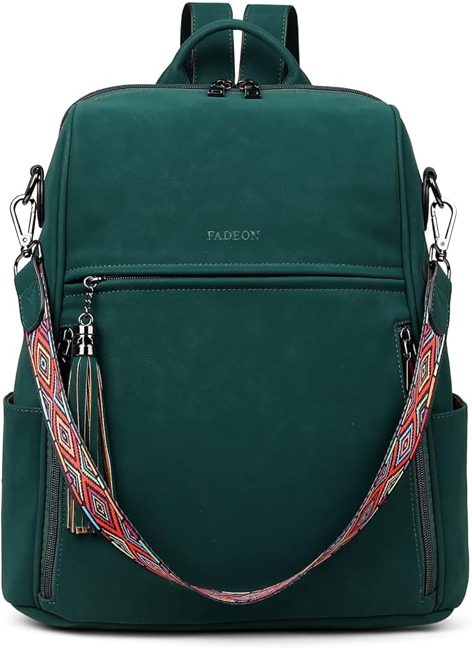 FADEON Leather Backpack Purse for Women Designer Travel Backpack Purses PU Fashion Ladies Shoulder Bag with Tassel