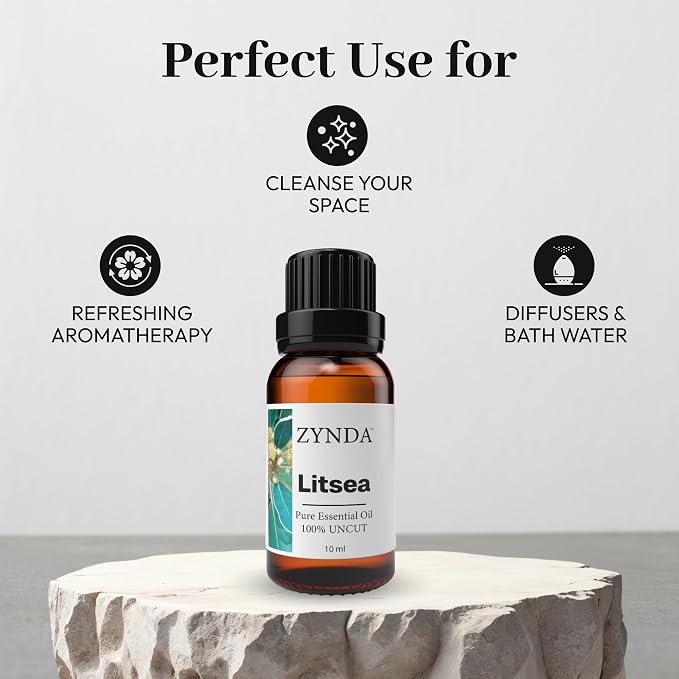 Litsea Essential Oil 10ml – 100% Pure & Natural Skin Oils for Aromatherapy & Diffuser – Premium Grade Litsea Cubeba Essential Oil for Skin, Body, Massage & DIY Use