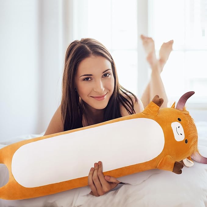 Large Highland Cow Stuffed Animal,33.5” Long Highland Cow Plush,Cute Plushies Animal Body Pillow,Kawaii Plush Toys Animals Gifts,Sleeping Hugging Pillow Cushion for Kids Adults
