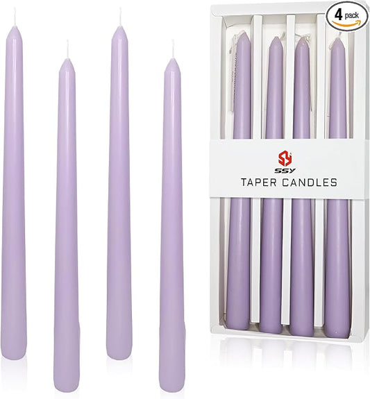 4 PCS Scented Taper Candles Purple 10 inch Long Candle Sticks Soothing Lavender Fragrance Smokeless Tapered Candle for Wedding Decor,Festival and Special Occasions