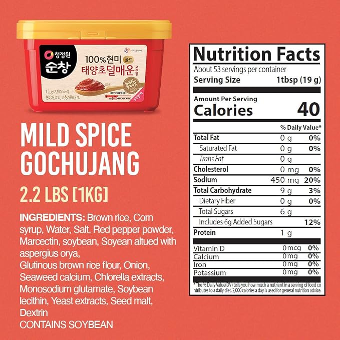 O’Food Gochujang – Korean Red Chili Paste [Mild | 2.2 lb (1kg) ] Spicy & Sweet Savory Fermented Sauce | Gluten-Free | No Corn Syrup | Great for Bibimbap, Marinades, Stews & BBQ