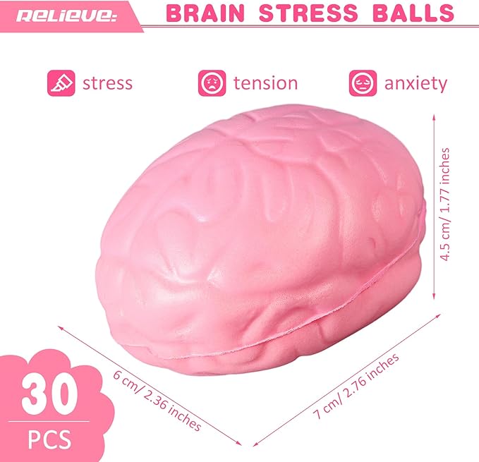 Jenaai Brain Stress Ball Halloween Squeeze Toy 2.76 Inch PU Hand Muscle Exercise Pressure Ball Funny Stress Relief Toy for Adults Improving Grip Strength Release Pressure(Pink)