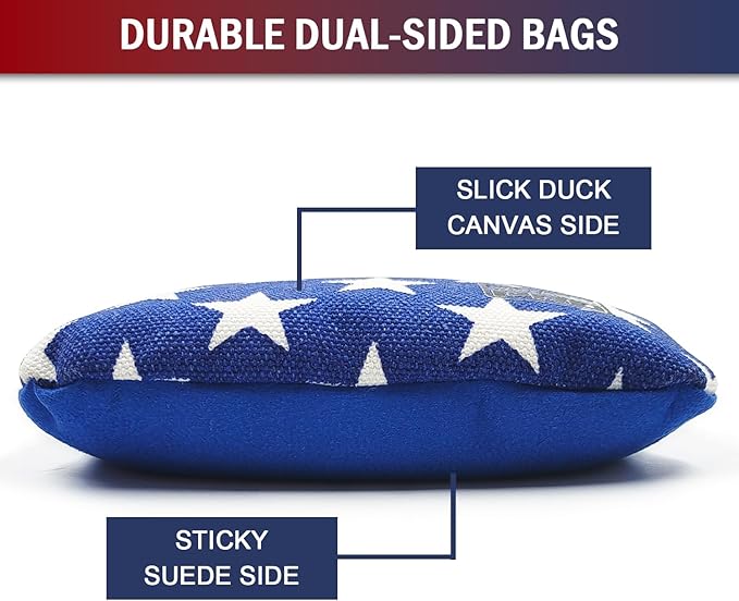 Dual Sided Corn Hole Bags Professional Cornhole Bags Set of 8 Regulation Corn Hole Bean Bags Slick and Stick