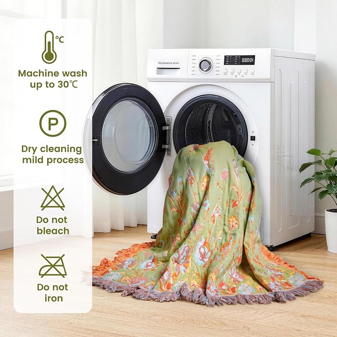MSGKV Boho Throw Blanket 90"x90" Summer Cotton Butterfly Floral Blanket | 100% Cotton Muslin, Butterfly Throw Blanket, Reversible Weave, Soft & Breathable, Rose Floral Design, Machine Washable