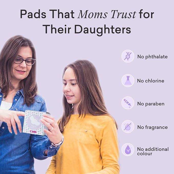 PurComfy Teens Period Pads with Wings for Tweens, Organic Cotton Sanitary Pads for Teen Girls 9-14, Teen Regular, 18 CT